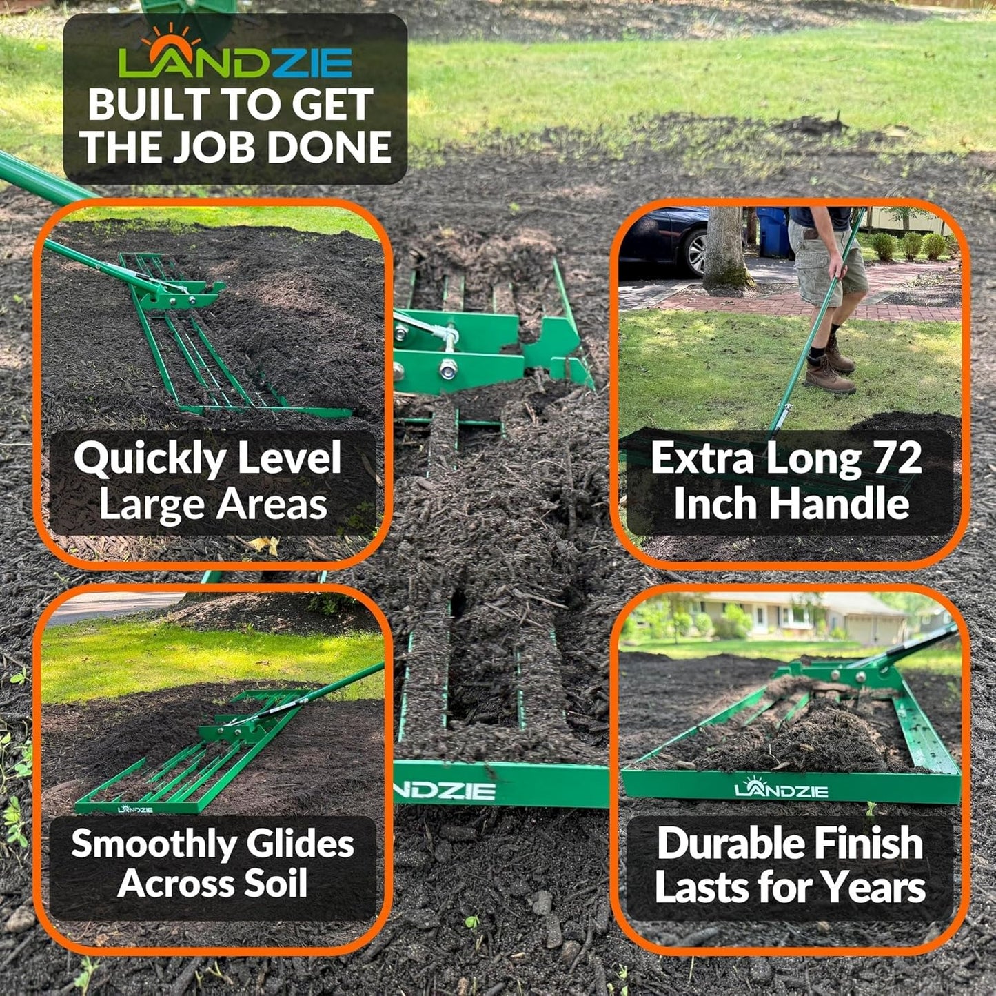 Landzie AeroLeveler - The Lawn Leveling Rake That Never Flips - Patented inch Wide Pneumatic Lawn Level for Yard, Dirt, Soil, Sand, Provides Stability and Control (Pneumatic 48" Leveling rake)