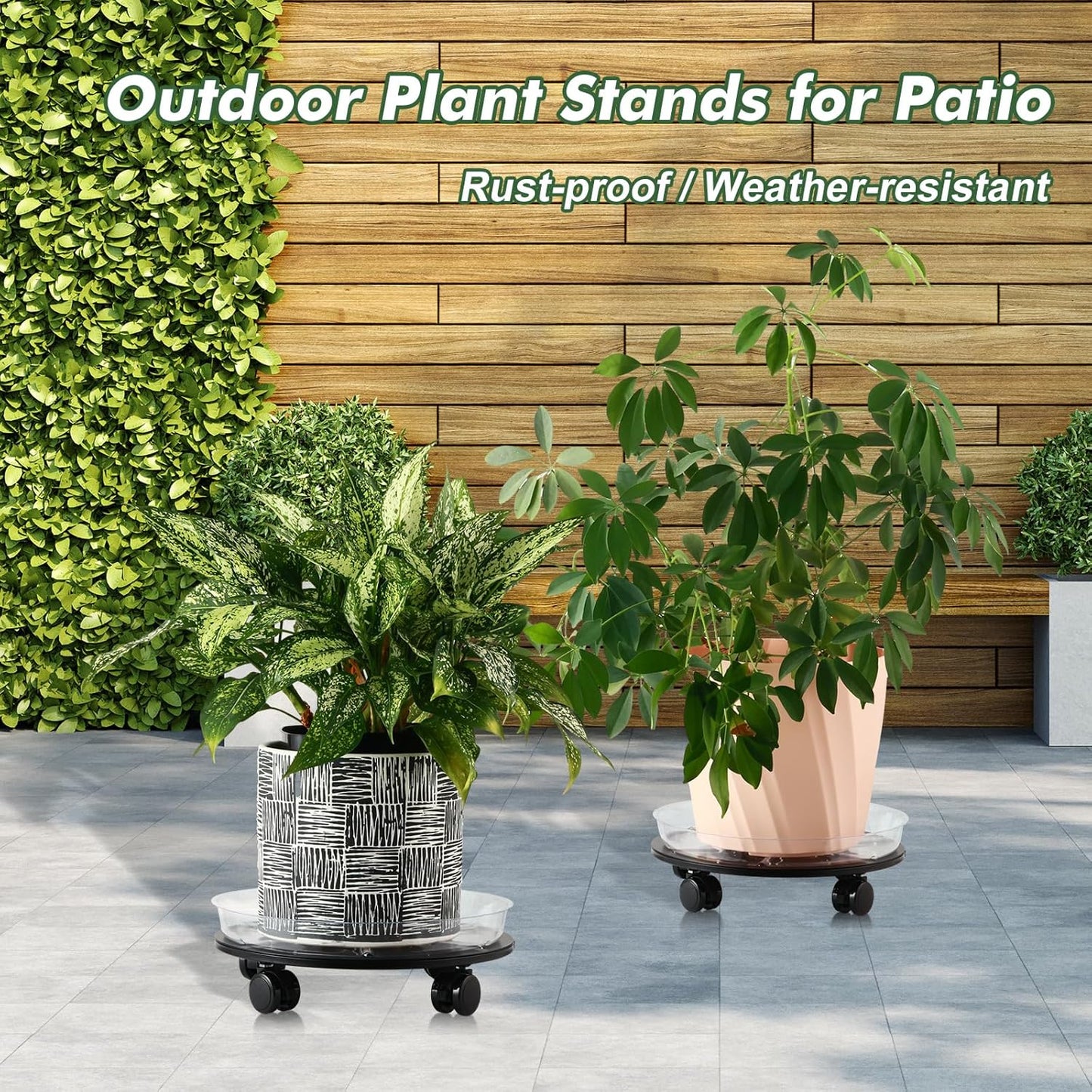 4 Packs 12 inches Large Metal Plant Caddy with Wheels Round Planter Dolly Pot Mover Rollers Wrought Iron Rolling Plant Stands Indoor Outdoor Wheeled Plant Holder Coaster Trolley, Butterfly, Black