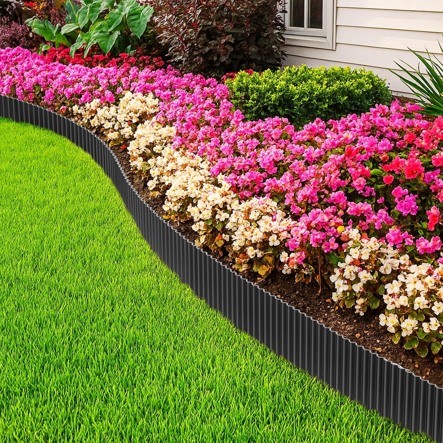 MIXC Corrugated Metal Garden Edging, Landscape Border for Lawn, Flower Bed & Paver (Black, 8 Inch × 25FT)