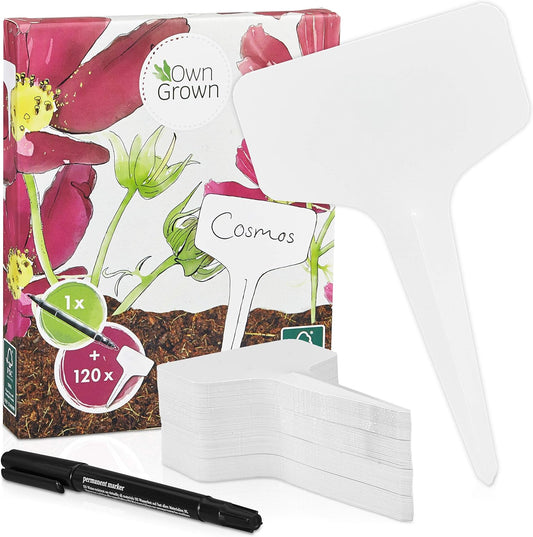 Plant Markers: 120 Plastic Plant Name Tags and Weatherproof Marker Pen – Plant Labels Wooden – Seedling Labels – Gardening Name Tags