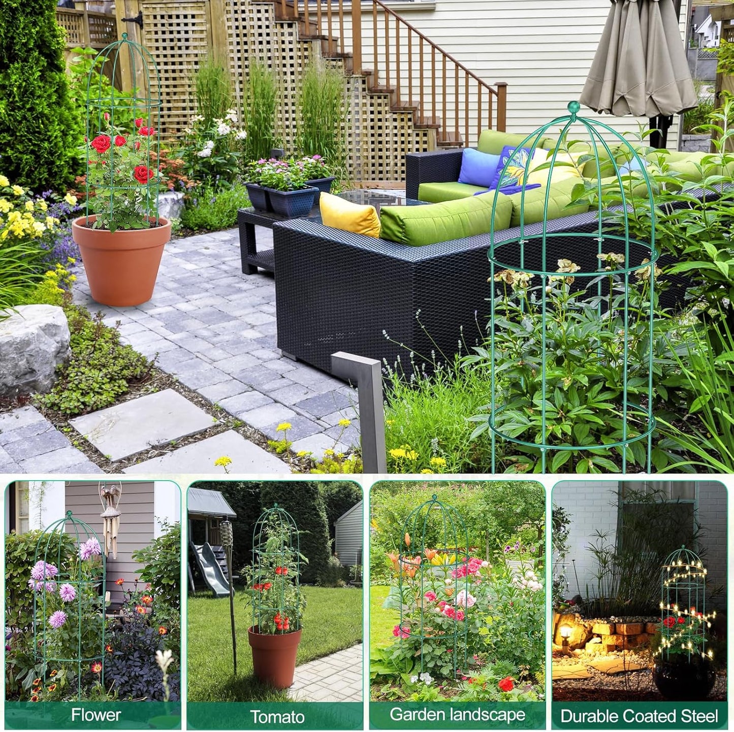 3 Pack Metal Plant Cage Support, 31.5" H Peony Support Tomato Cage Garden Obelisk Trellis Rose Trellis Support Tower Obelisk Garden Trellis for Clematis Vine Jasmine Support Outdoor Indoor