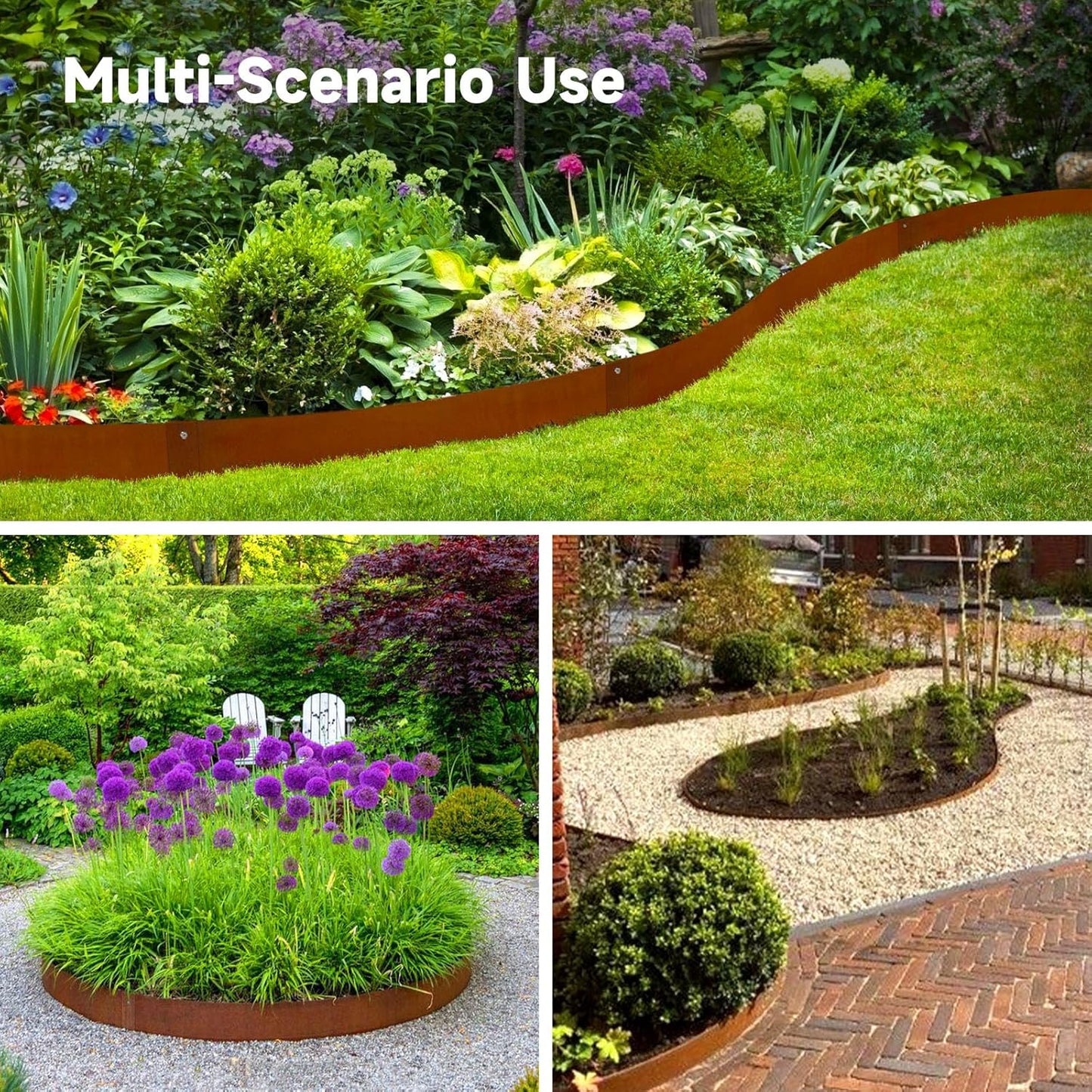 Corten Steel Landscape-40 LX 6" H Metal Garden Edging 20FT Total Rusted Lawn Edging 6 Pcs-No-Dig Hammer Heavy Duty Steel Edging-Bendable Border Strips for Lawn Yard Courtyard Pathway-6 Clips