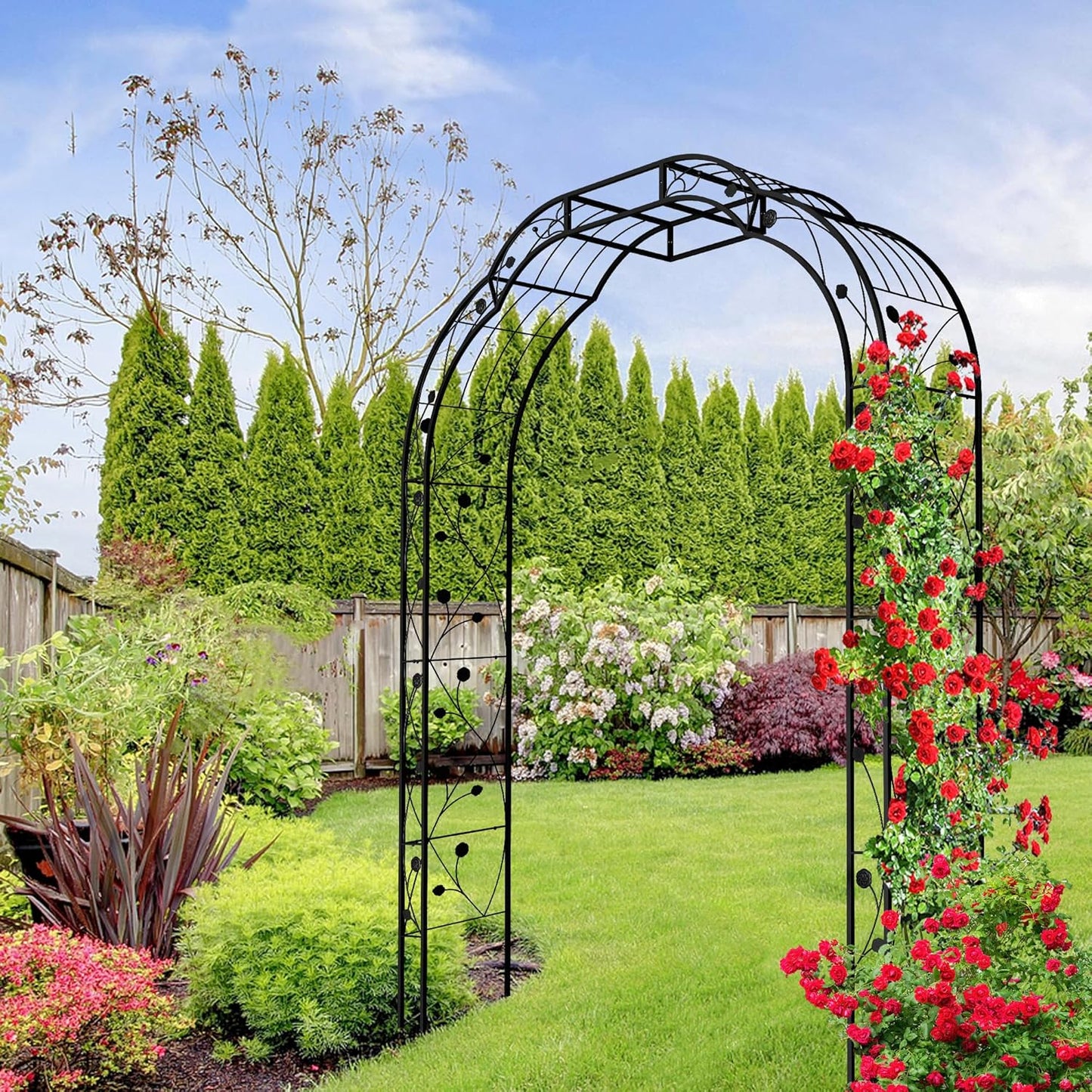 Metal Garden Arch 8.2 FT High x 6.2 FT Wide Garden Arbor Trellis for Outdoor Climbing Plants Support Rose Lawn Tall Large Wedding Archway (Black, XL)