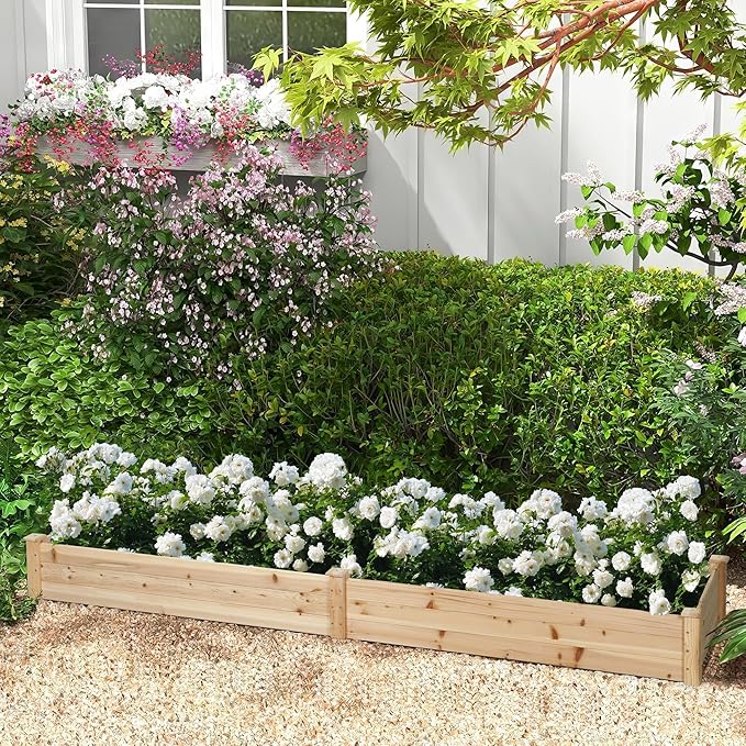 Crownland Outdoor Gardens 8 ft Raised Garden Bed Wooden Patio Raised Beds Backyard Elevated Planter Box Grow Vegetables Fruits Herb Yard Fast Easy Assembly
