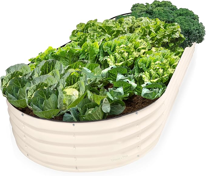 Galvanized Raised Garden Beds Outdoor // 8×4×1 ft Planter Raised Beds for Gardening, Vegetables, Flowers // Large Metal Garden Box // Patented Tool-Free Design (White)