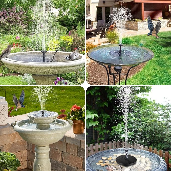 POPOSOAP Solar Bird Bath Fountain Pump, 6W Outdoor Solar Water Fountain Pump for Bird Bath with 4ft Tubing & 5 Nozzles, DIY Solar Powered Water Fountain for Garden, Ponds, Pool and Fish Tank