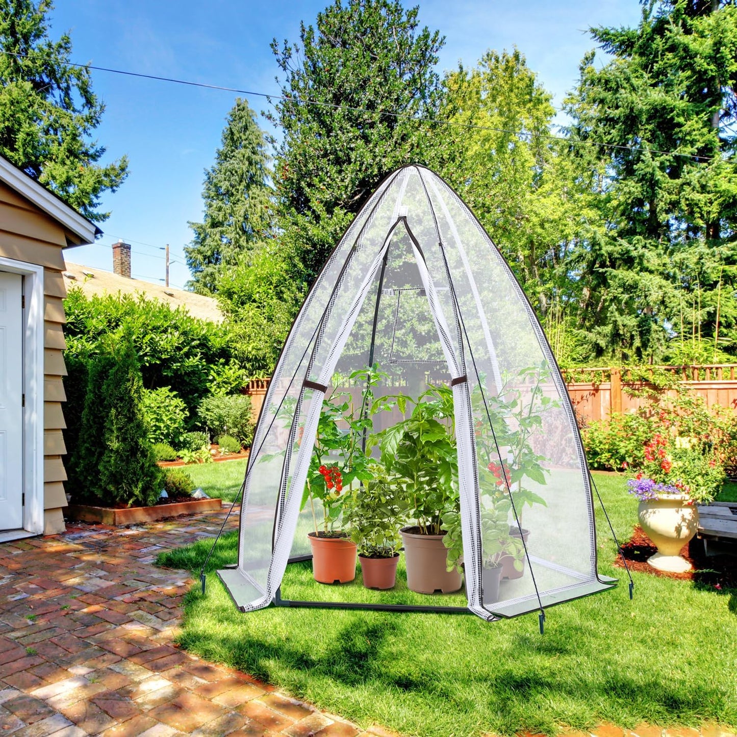 Portable Greenhouse for Outsides, Ohuhu Heavy Duty Green House Tent with Durable PE Cover, Garden Plant Protector with Zippered Door Mesh Window for Vegetables Flowers Fruits Herbs, 63x54x71 Inch