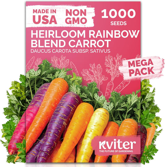 KVITER 1,000 Rainbow Carrot Seeds (Daucus Carota) - Baby Carrots Mix, Sweet & Tender Taste - Heirloom & Organic Carrots Seeds for Planting in Vegetable Garden, Raised Beds & Containers