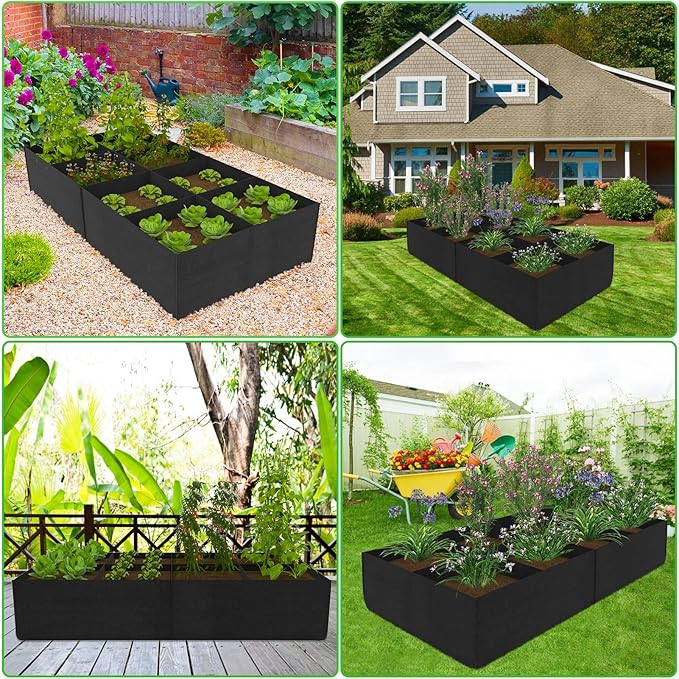 POILKMNI Fabric Raised Garden Bed, 232 Gallon 8 Grids Plant Grow Bags 8x4x1ft Large Garden Grow Bed Bags for Growing Herbs, Flowers and Vegetables