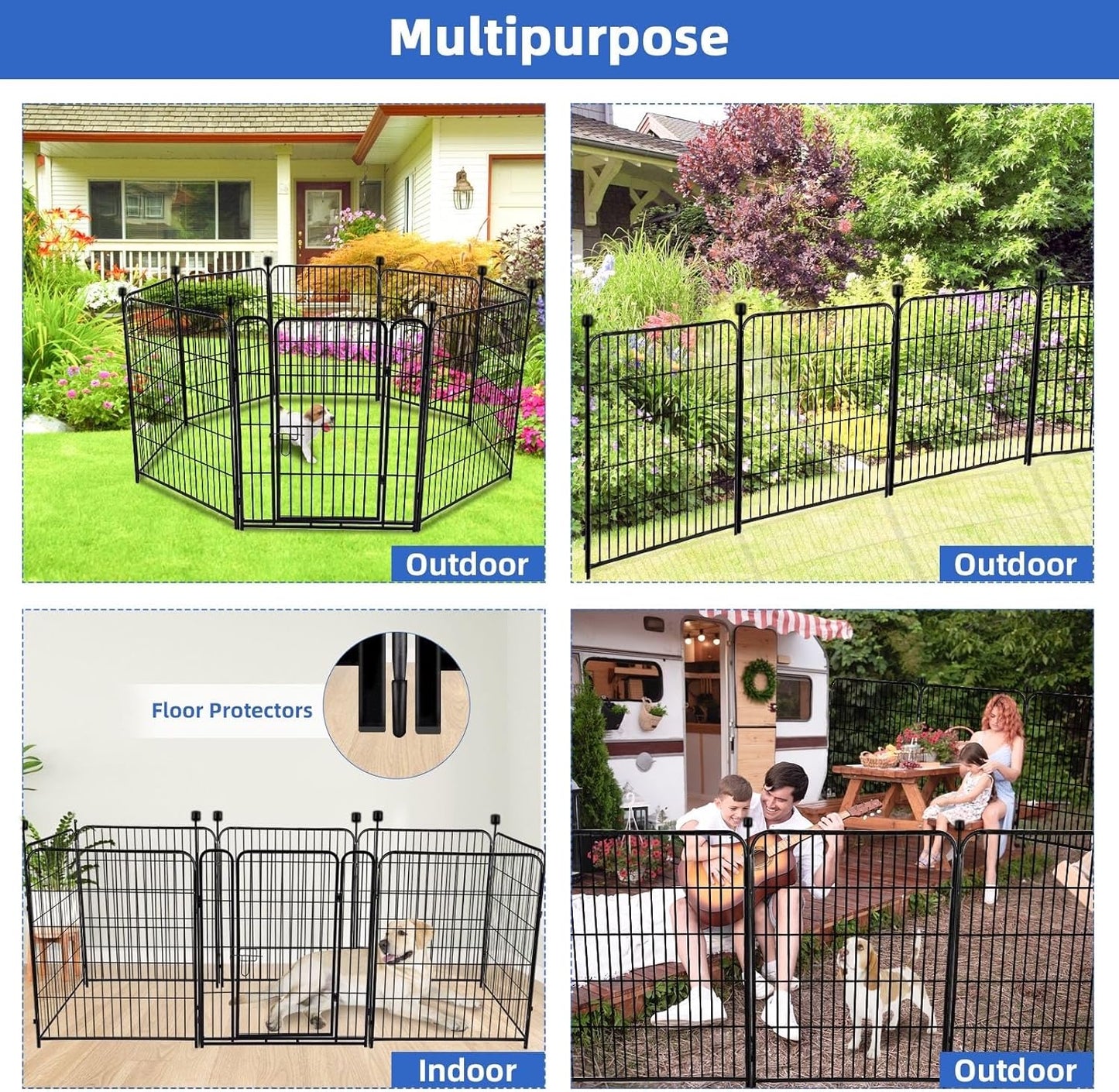 ADAVIN Metal Garden Fence with Gate, 36 in(H) 8 Panels Heavy Duty Iron Animal Barrier Fence, Indoor or Outdoor Dog Playpen, Camping Fence, No Dig Garden Border Fencing for Yard. Total 17.7 FT(L)
