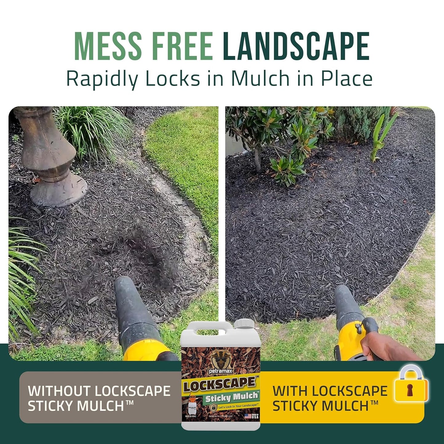 Lockscape Sticky Rock or Sticky Mulch Glue for Landscaping with Sprayer 1 Gallon, Max Rock Glue for Landscape & PetraTools HD101 Bundle, Lockdown Gravel or Mulch for Landscaping Hold (Mulches)
