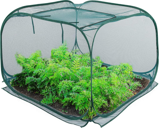 Pop Up Mesh Plant Cover, Plant Protector for Raised Garden & Flower Bed, Net Cage Plant Guard for Fruits, Vegetables, Seedlings and Herbs, 8 Ground Stakes for Fixing.