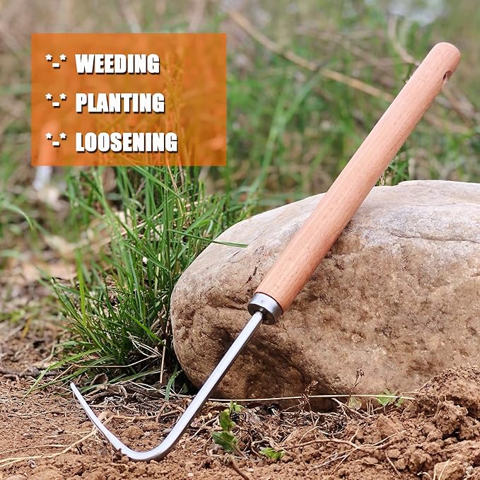 SHANFEEK Weed Puller Weeding Artifact Uprooting Weeding Tool Gardening Hand Tools 16-Inch Weed Remover Tool for Yard with Extended Hard Solid Wood Handle(V-Type)