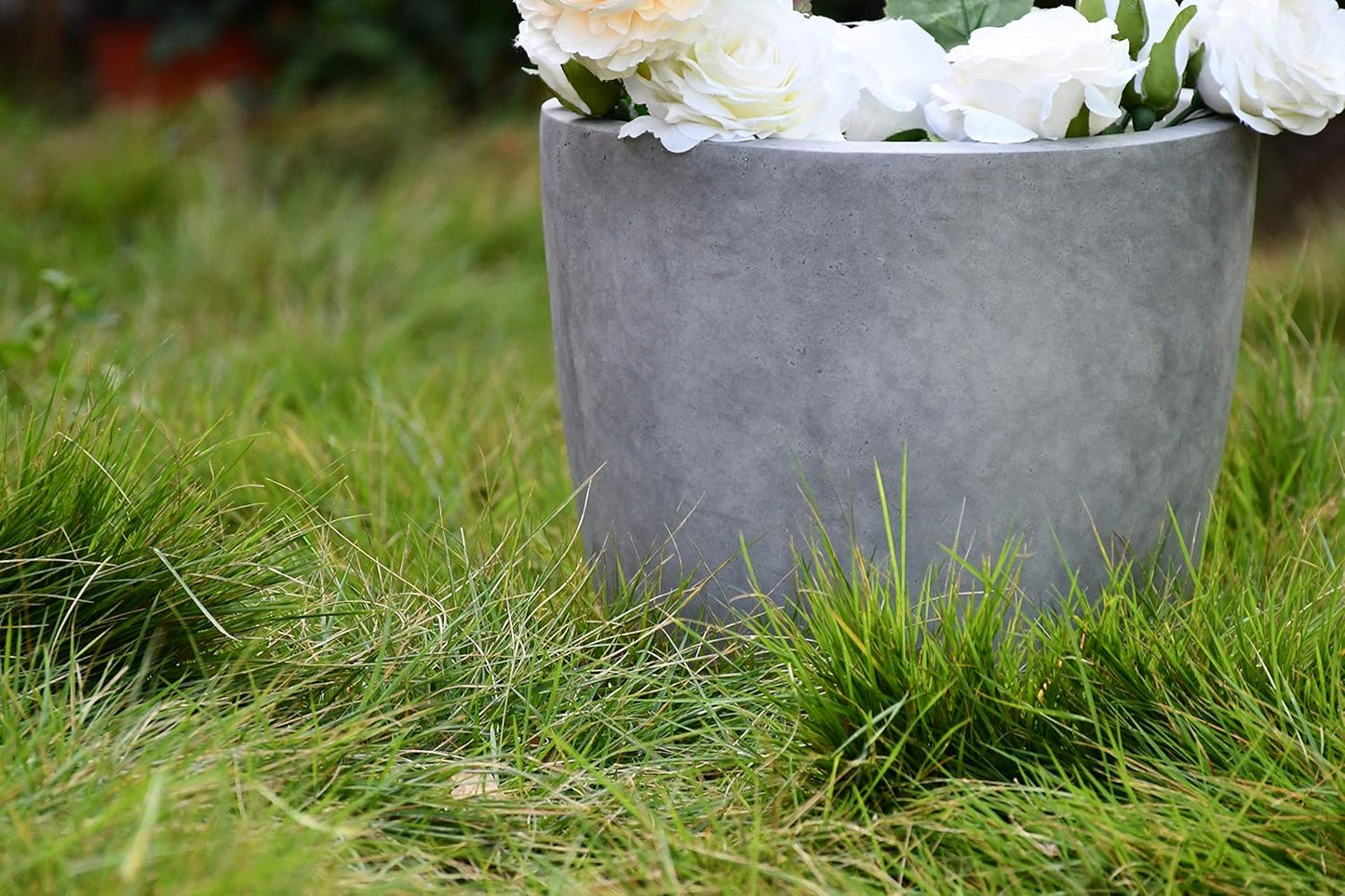 Kante 14 Inch Dia Round Concrete Planter, Indoor Outdoor Large Plant Pot with Drainage Hole and Rubber Plug for Home Patio Garden, Natural Concrete