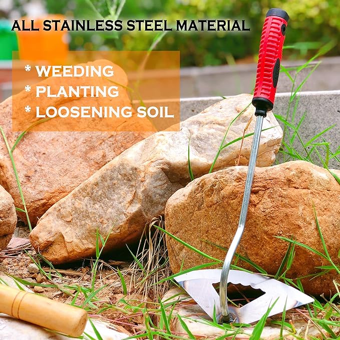 SHANFEEK Weeding Hoe Gardening Hand Tools Hollow Hoe for Weeding 15-Inch Weed Removal Tool for Yard with Rubber Non-Slip Handle(Hollow)