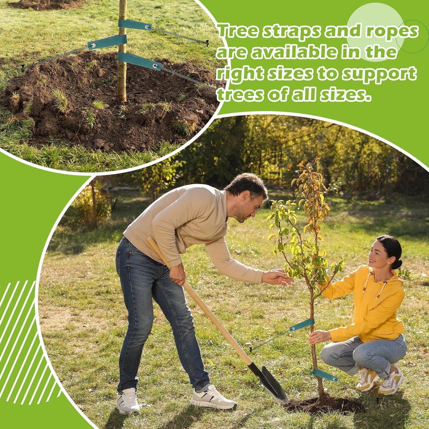 Sintuff 9 Set Heavy Duty Tree Stake Kit 15.75 Inches/ 40 cm Tree Straps for Staking and 13.12 ft/ 4 m Dock Lines Rope for Support Anchoring Home Leaning Plant Straightening Garden Tent(Green)