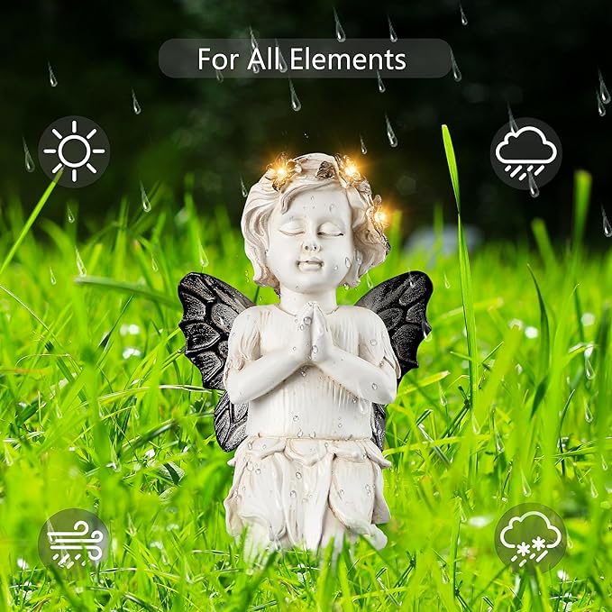 Leekung Angel Statues for Garden Decor - with Solar Powered Light Angel Garden Statues Outdoor Garden Sculptures & Statues Angels Figurines Memorial Praying Sculpture for Patio Lawn Yard Porch Gifts