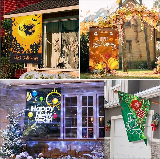 Moukeren 8 Pack 28 x 40 Inch Large Seasonal Garden Flags Decorative Holiday Flags Double Sided Polyester Festive for Outside Lawn Yard Outdoor Easter Independence Day Patriotic Decorations(Cute)