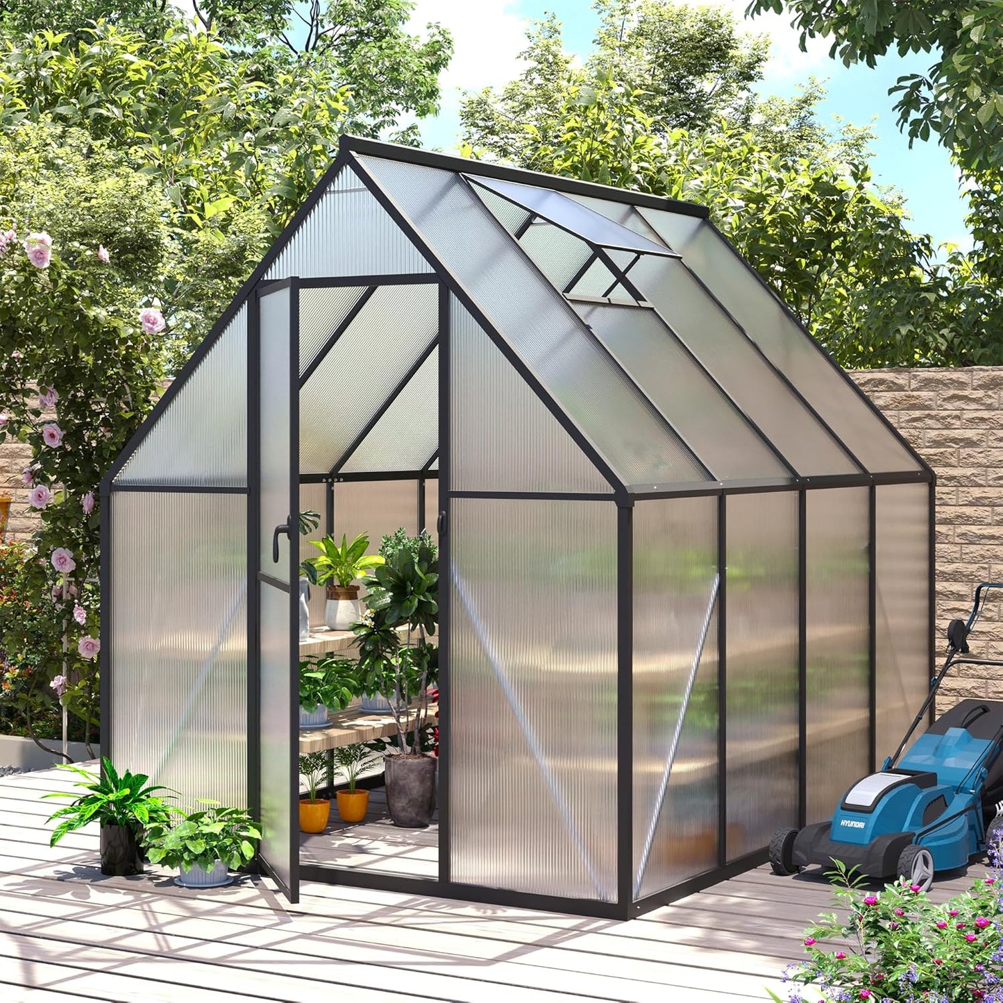 6x8 FT Greenhouse for Outdoors, Polycarbonate Greenhouse with Roof Vent, Enhanced Aluminum Large Walk-in Green House for Garden Backyard