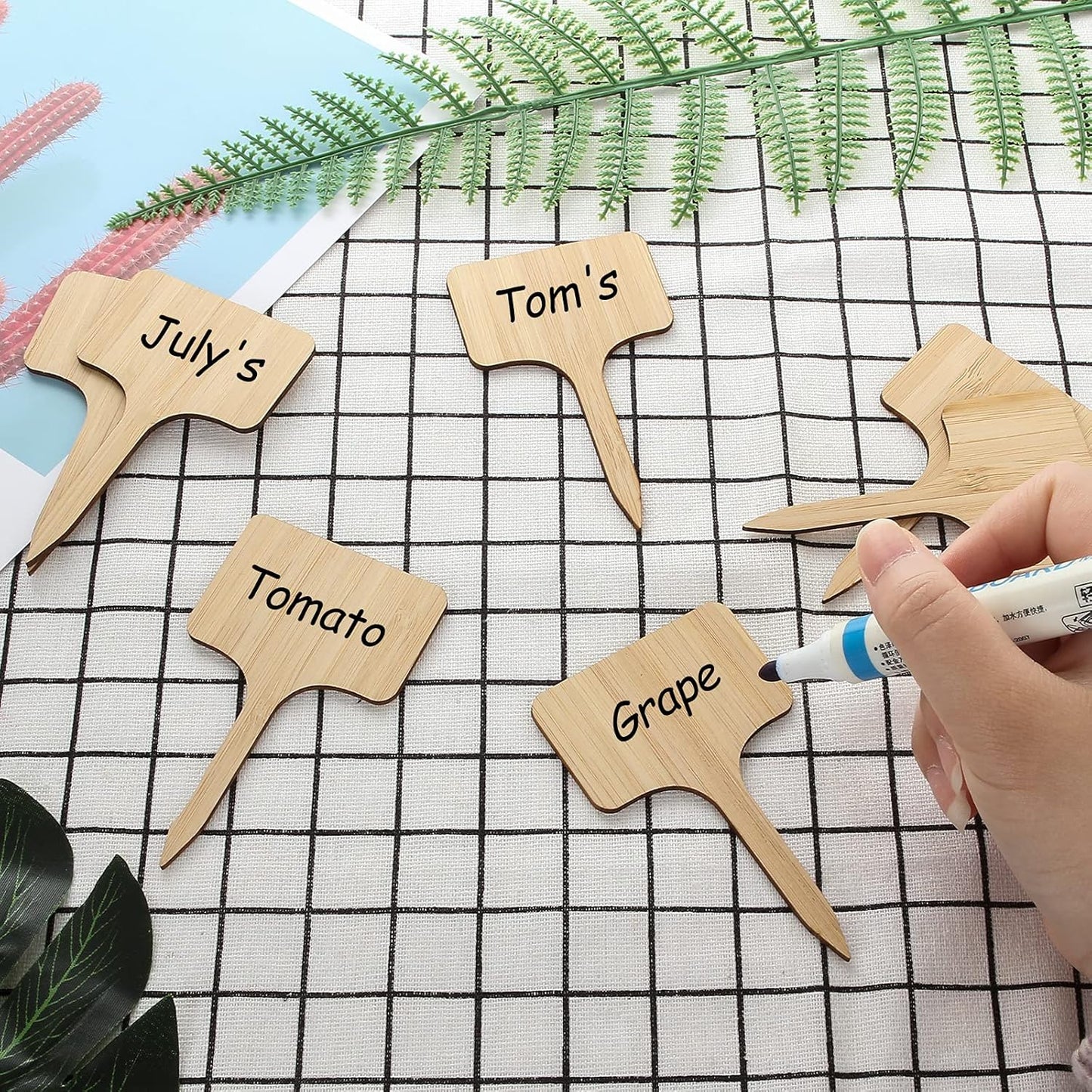 100Pcs Wooden Plant Labels, Eco-Friendly T-Type Bamboo Plant Labels Tags Garden Plant Markers for Seed Potted Herbs Flowers Vegetables (6 x 10 cm)