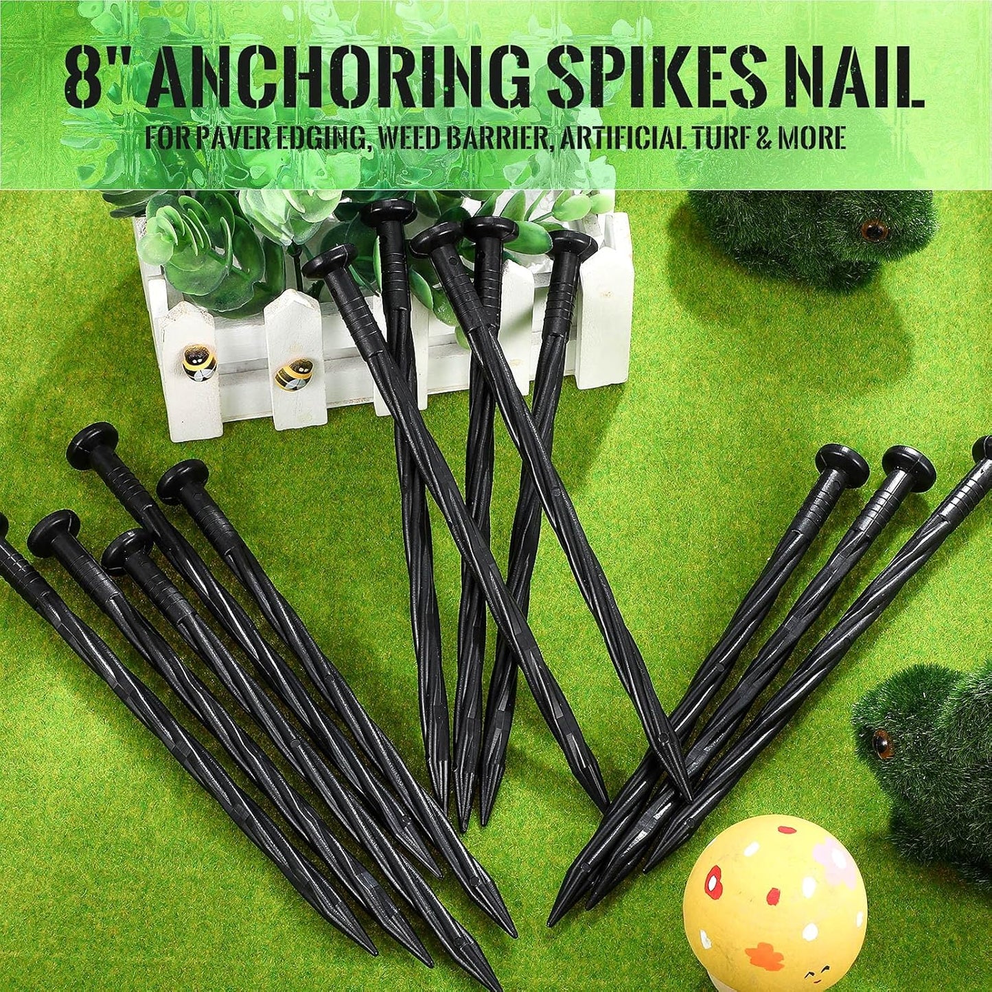 Jetec 150 Pcs Landscape Spikes Bulk Plastic Edging Nails Garden Spiral Landscape Edging Anchoring Spike for Paver, Weed Barriers, Turf, House Construction Ground Lawn (Black,8 Inch)