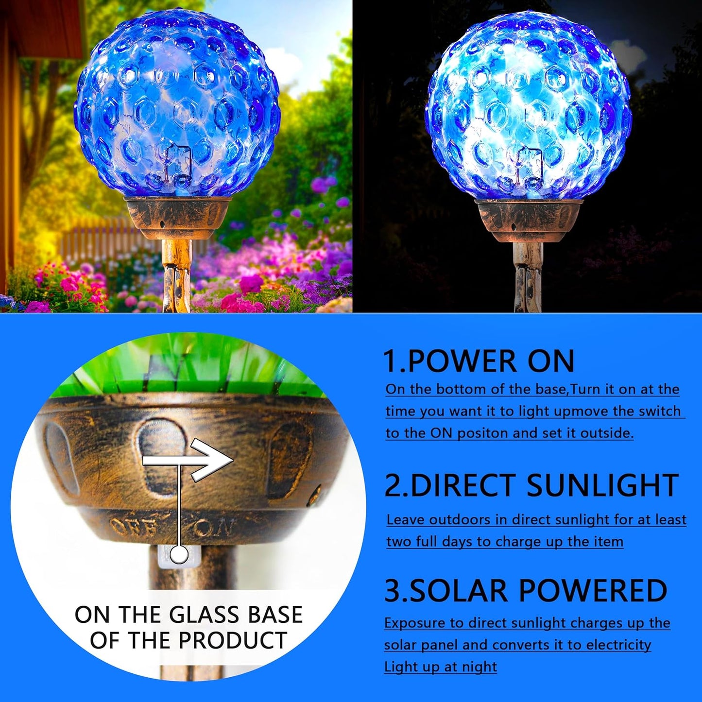 Garden Solar Lights Outdoor, Decorative LED Honeycomb Glass Ball Garden Stake, Glass and Metal Outdoor Decoration, 4 x 31 Inch (Dark Blue)