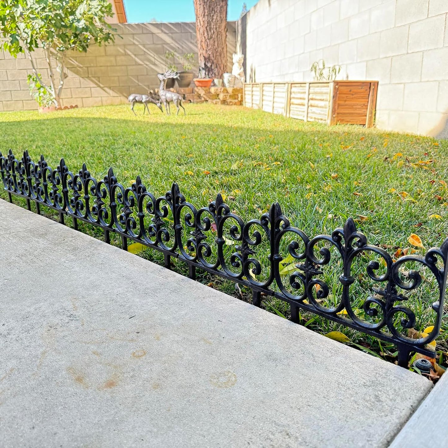 Ornate Cast Iron Garden Edging Fence（10.5" Tall） - 4 Pack Heavy Duty Metal Border for Lawn, Patio & Landscaping HC8308