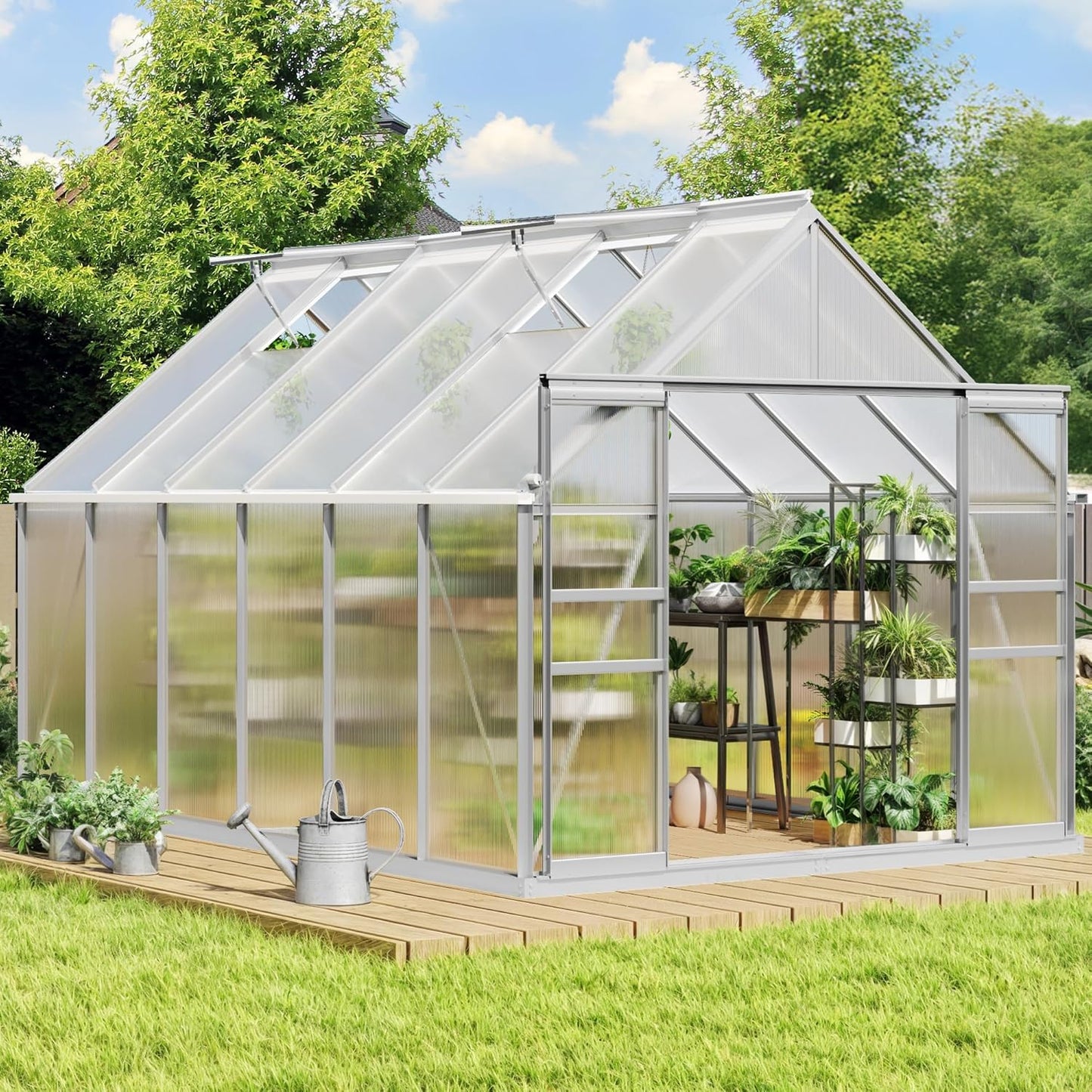 YITAHOME 8x12FT Polycarbonate Greenhouse Large Heavy Duty Green Houses Outdoor Aluminum Greenhouses with Sliding Doors Vent Window Premium Walk-in Greenhouse for Garden Backyard, Sliver