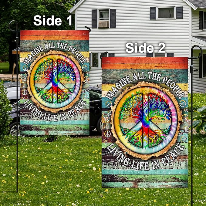 FLAGWIX American Flag, Peace Sign Hippie Flag, Imagine All The People Living Life In Peace - 4th of July Decorations, Garden Flag 12x18 - USA Flags Premium Polyester, Decorative Indoor Outdoor Flag