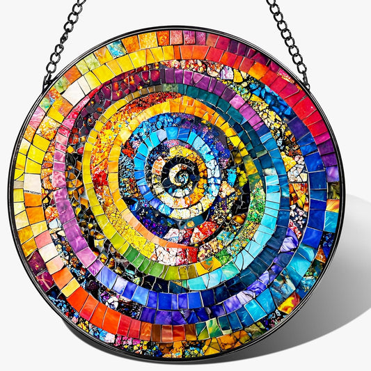 Stained Glass Window Hanging, Pauyadu 8 Inch Rainbow Spiral Stained Glass Suncatcher, Home Decor for Windows, Art Lovers Gifts, Christmas, Birthday Gift Ideas, Gifts for Best Friend, Lovers