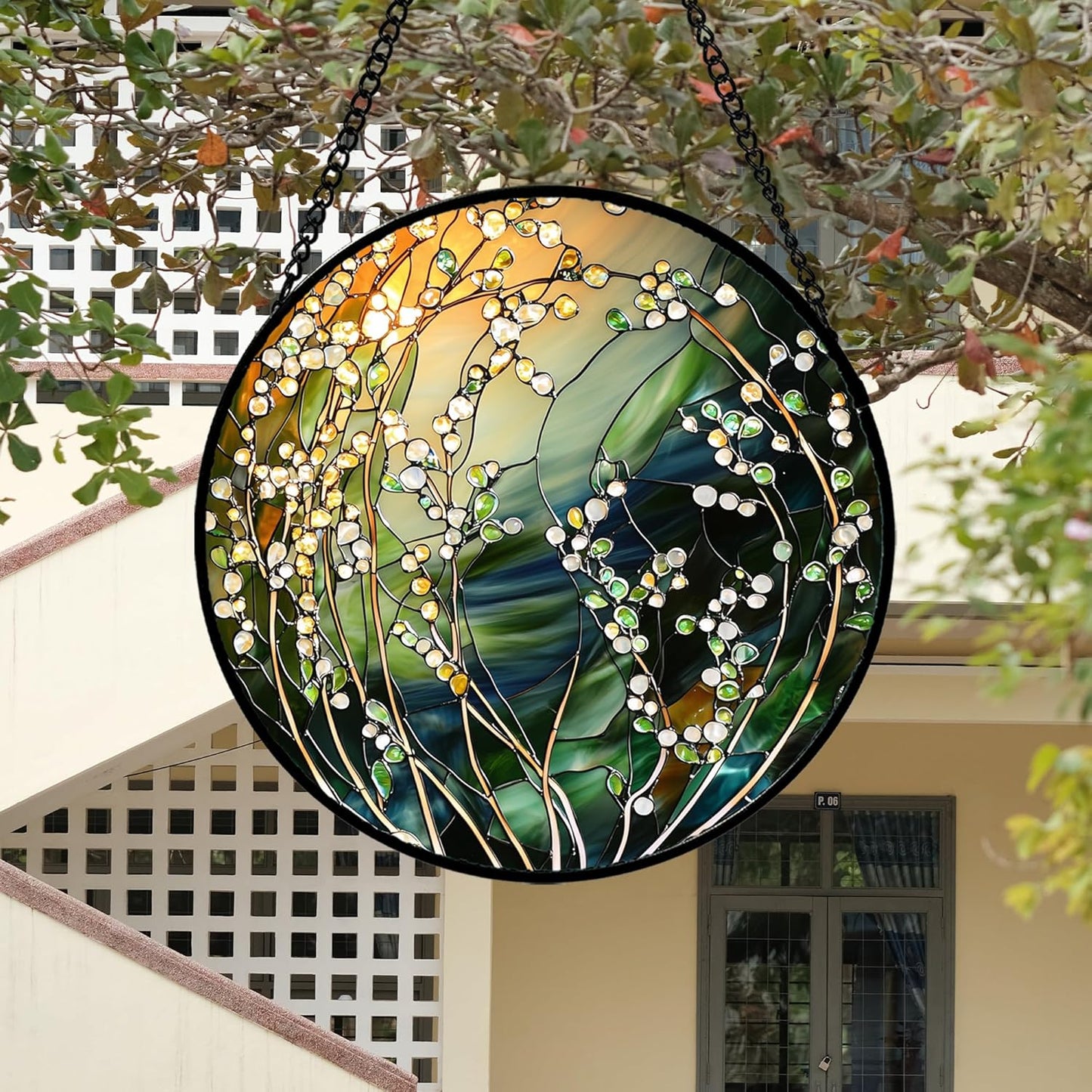 Stained Glass Suncatcher, Yellow Green Gradient Flower Sun Catcher Plants Stain Glass Window Hanging Decoration Mother's Day Birthday Gifts for Women Men Mom and Nana 11.8 in