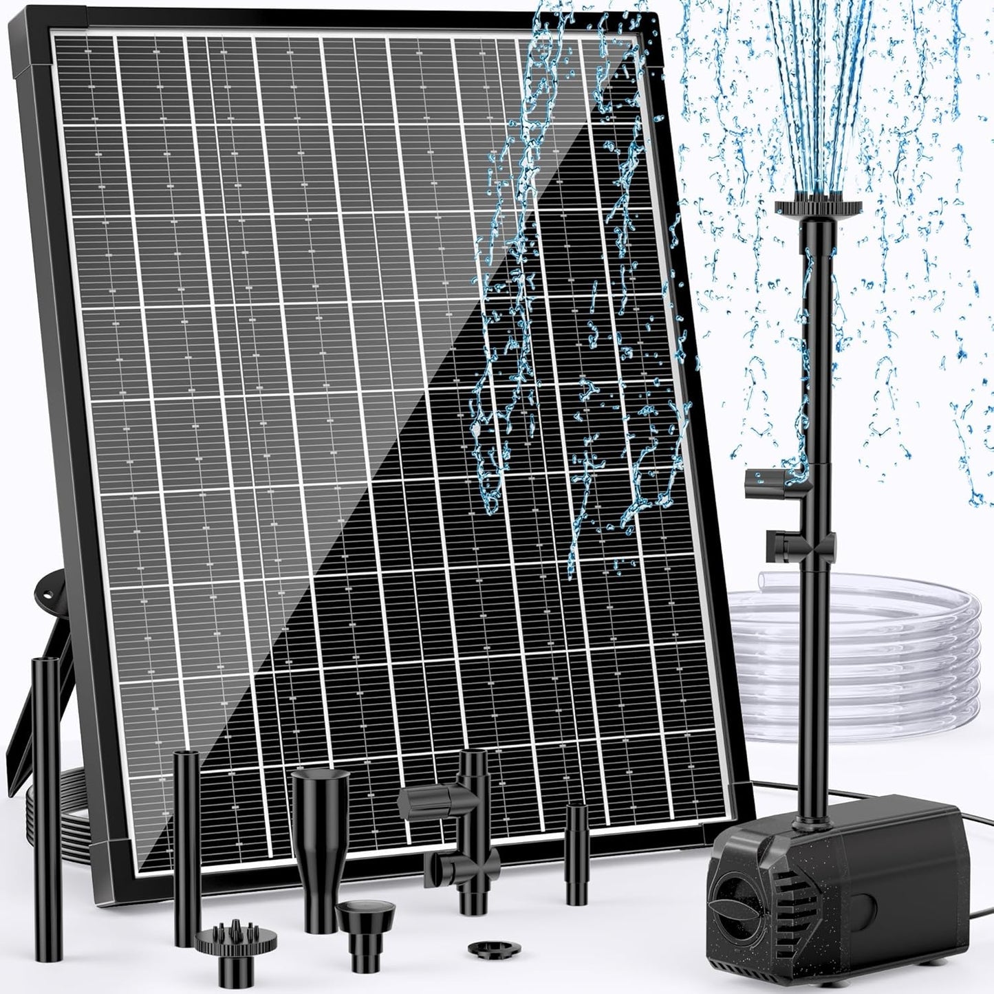 POPOSOAP Solar Pond Pump, 30W Solar Water Pump 430GPH Flow Adjustable, Solar Fountain Pump with Diverter Valve & 6.6 FT Tubing for Ponds, Wildlife Garden, Waterfall, Fountain, Water Feature-P130H