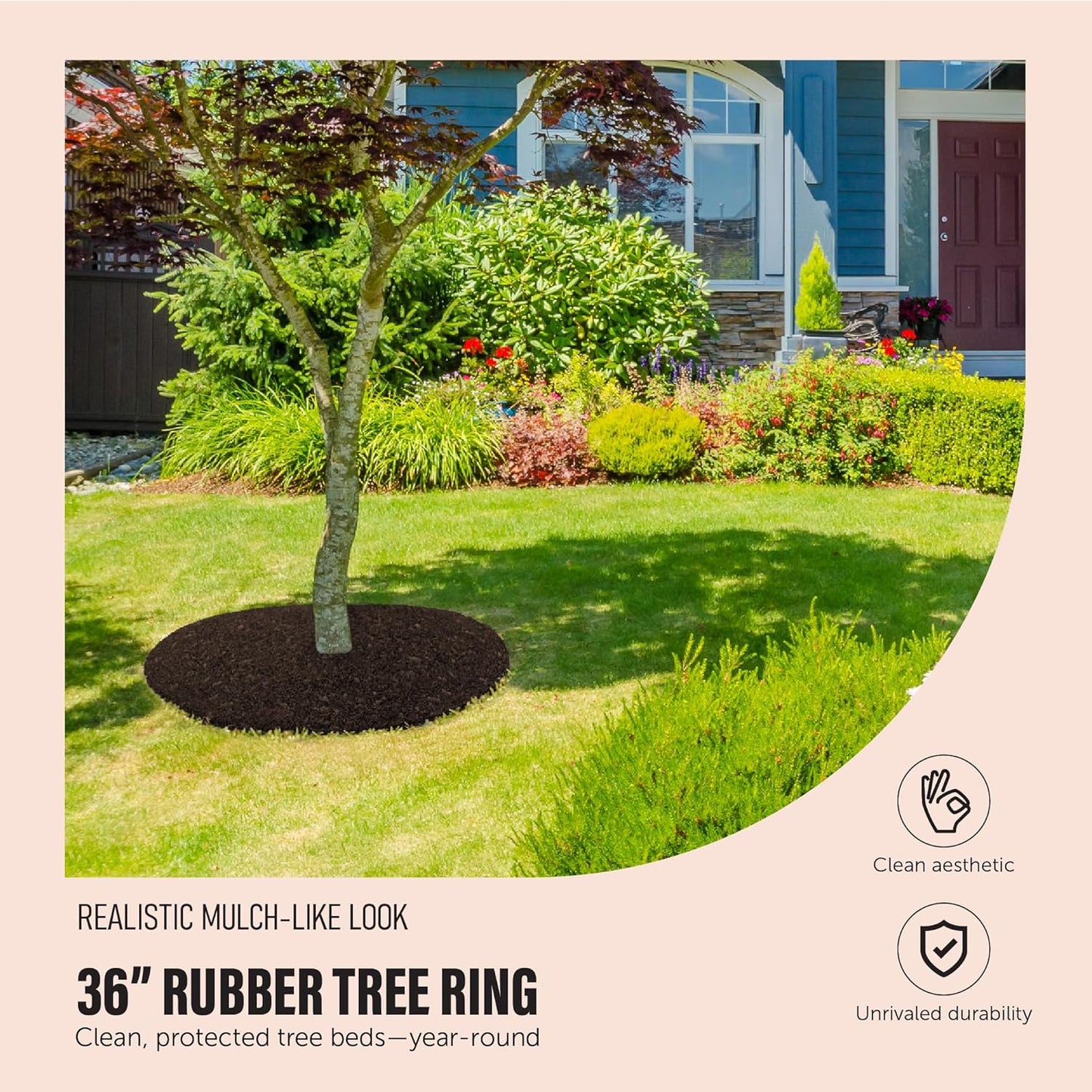 Rubberific 36" Recycled Rubber Mulch Tree Ring Easy Install Looks Like Real Mulch 5 Pack - Brown