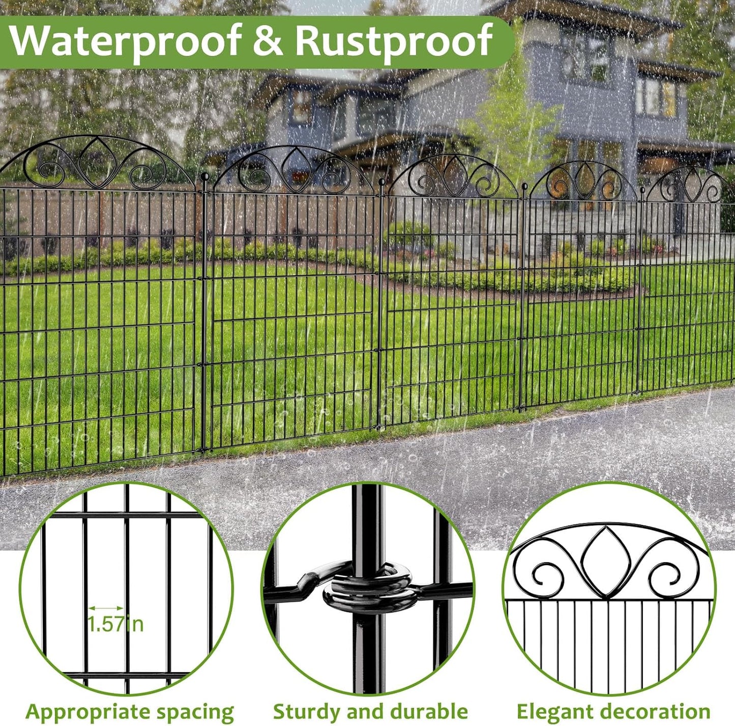 5 Panels No Dig Tall Garden Fence Panel – 44" H X 11.8' L Rustproof Metal Dog Fence Outdoor for Yard, Decorative Animal Barrier Fence for Pet, Garden Border, Patio, Flower Beds| Temporary Fencing