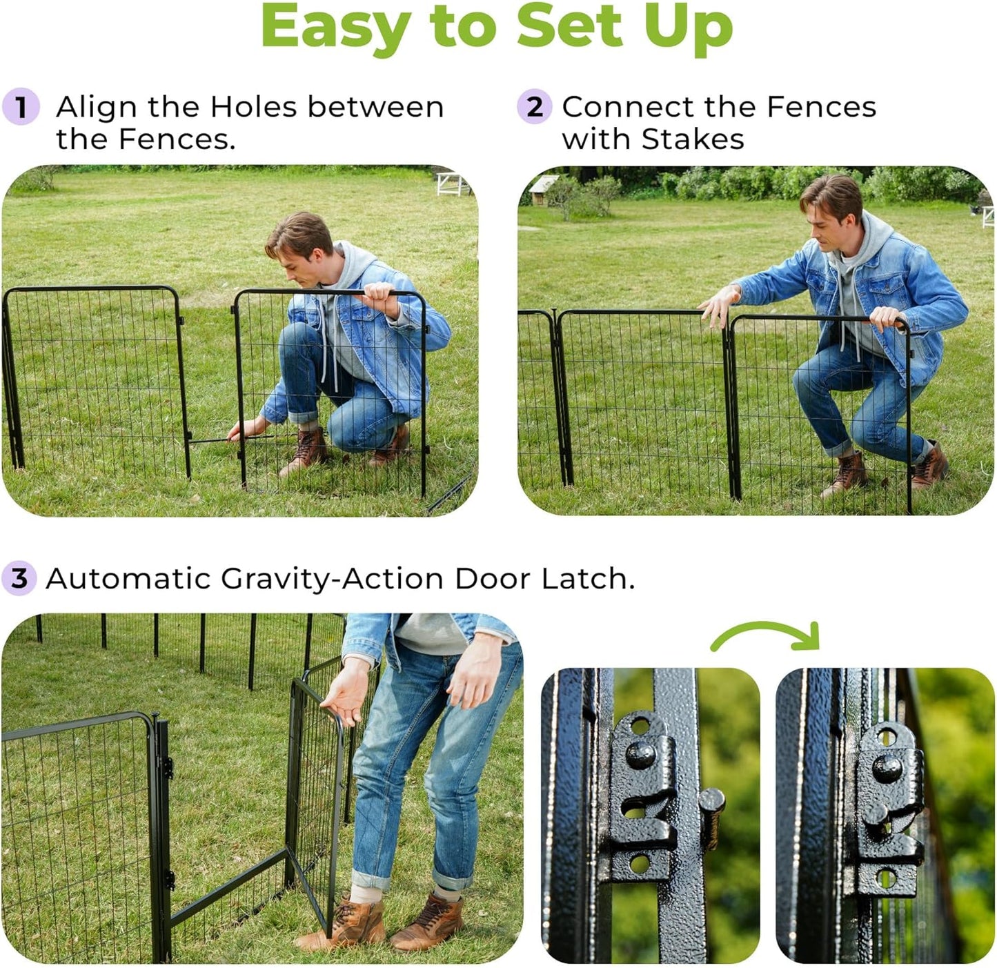 Decorative Garden Fence with Gate 24 in(H) x 44.5 ft(L) 24 Panels, Heavy Duty Metal Animal Barrier Fence for Yard, Flower Bed Fencing, Garden Border Fence, Easy Set Up, Black