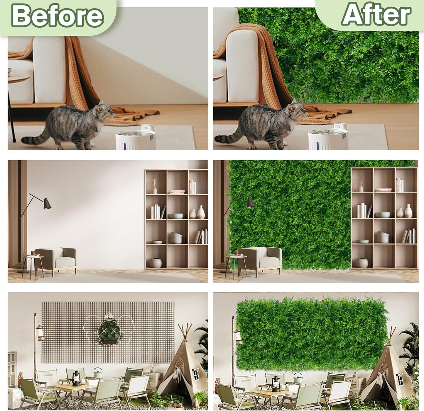 Greenery Faux Grass Wall Backdrop: 48"x128" (43 SQFT) UV-Anti Artificial Green Boxwood Panel for Patio Balcony Privacy & Ivy Fence Covering Privacy, Garden, Backyard Wall Backdrop Decor