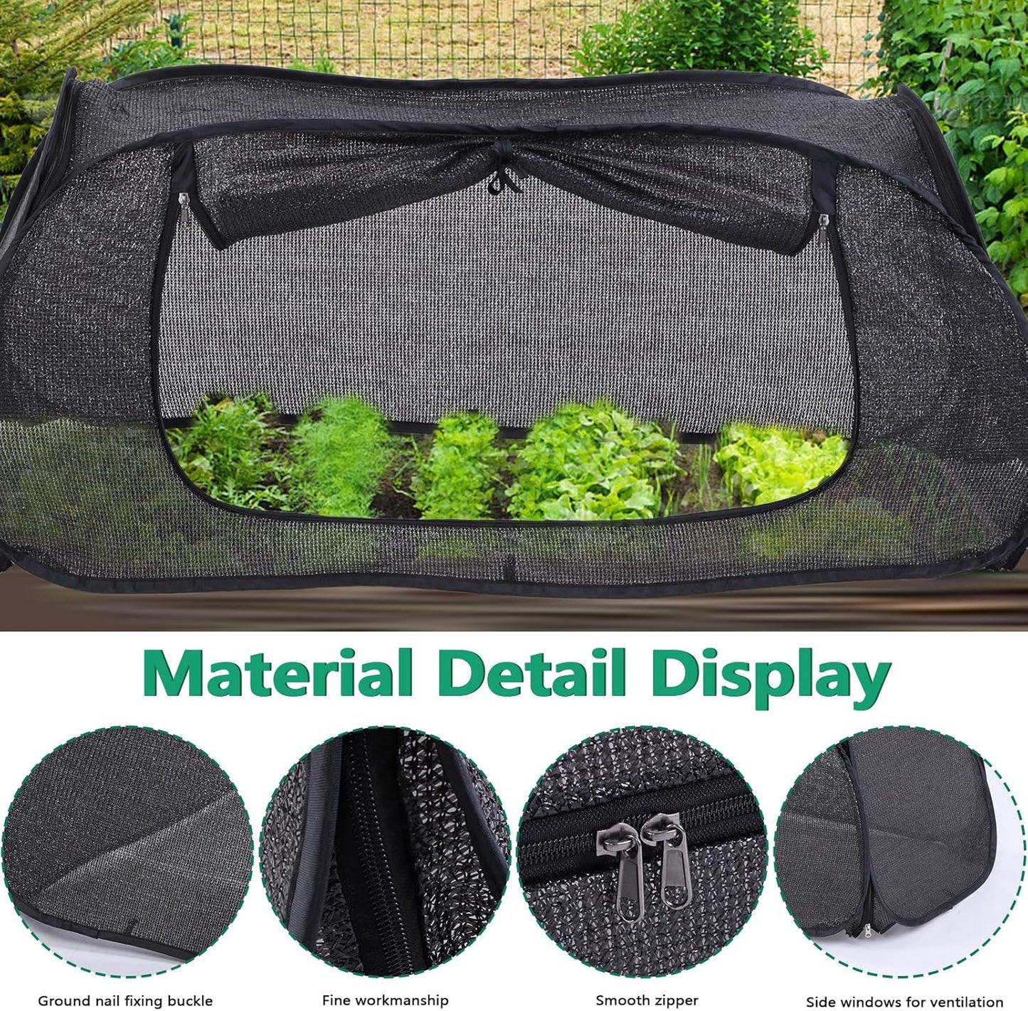 Garden Cover for Raised Flower beds, Plant Protection Hoods and Garden mesh Tents - 70% Sun-Blocking Shade Cloth with Metal pegs and Roll-up Zipper Door,safeguarding Plants from Birds