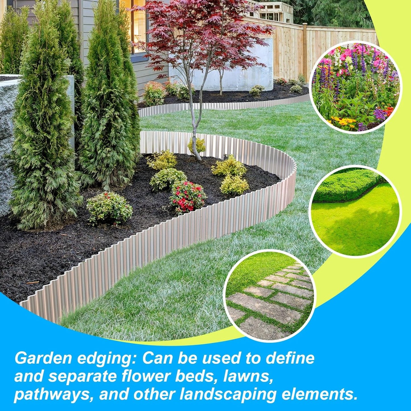 LAVEVE Corrugated Metal Garden Edging 12" x 20Ft, Landscape Edging Border for Lawn, Flower Bed, Garden Fence, Paver Edging (Silver)