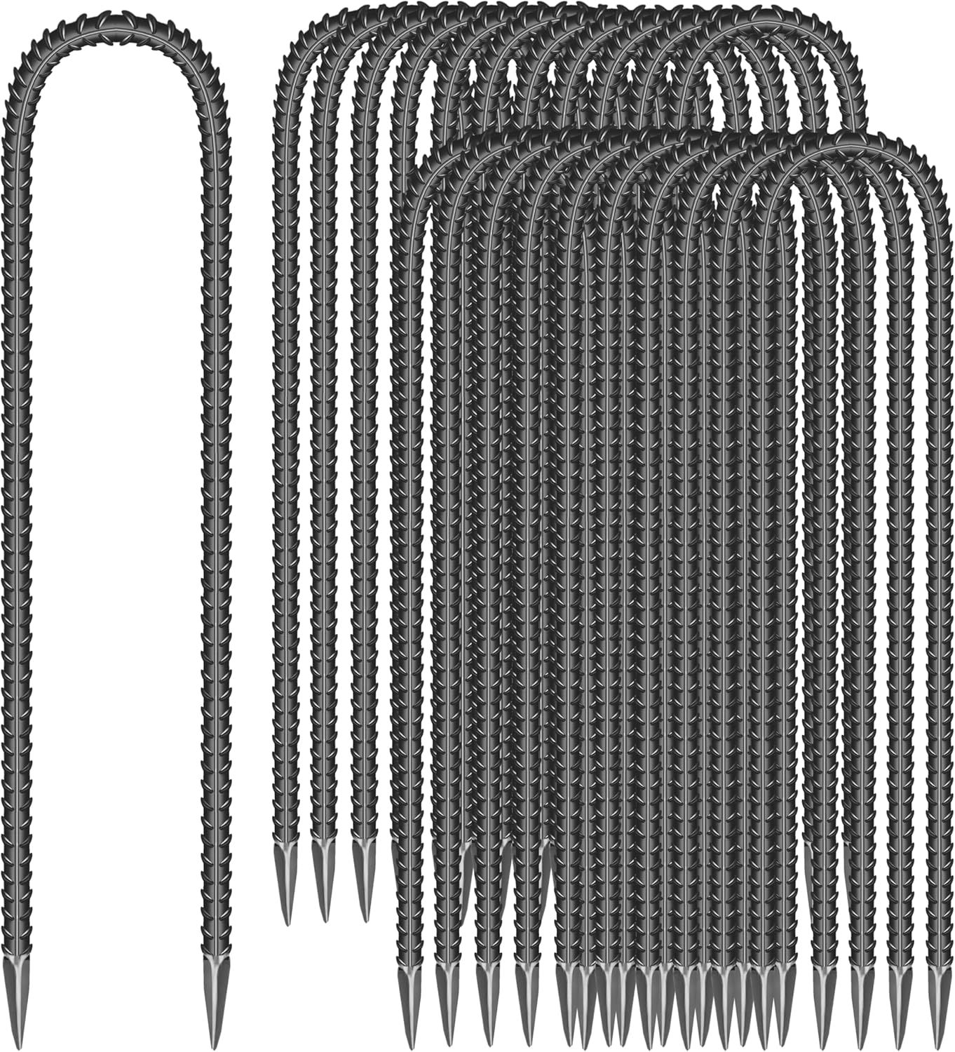 22 Pieces 12-Inch Garden Ground Stakes Galvanized Steel U Shape Hook Rebar Stake - Heavy Duty Anchors for Tents, Position Kits,Fences, and Trampolines