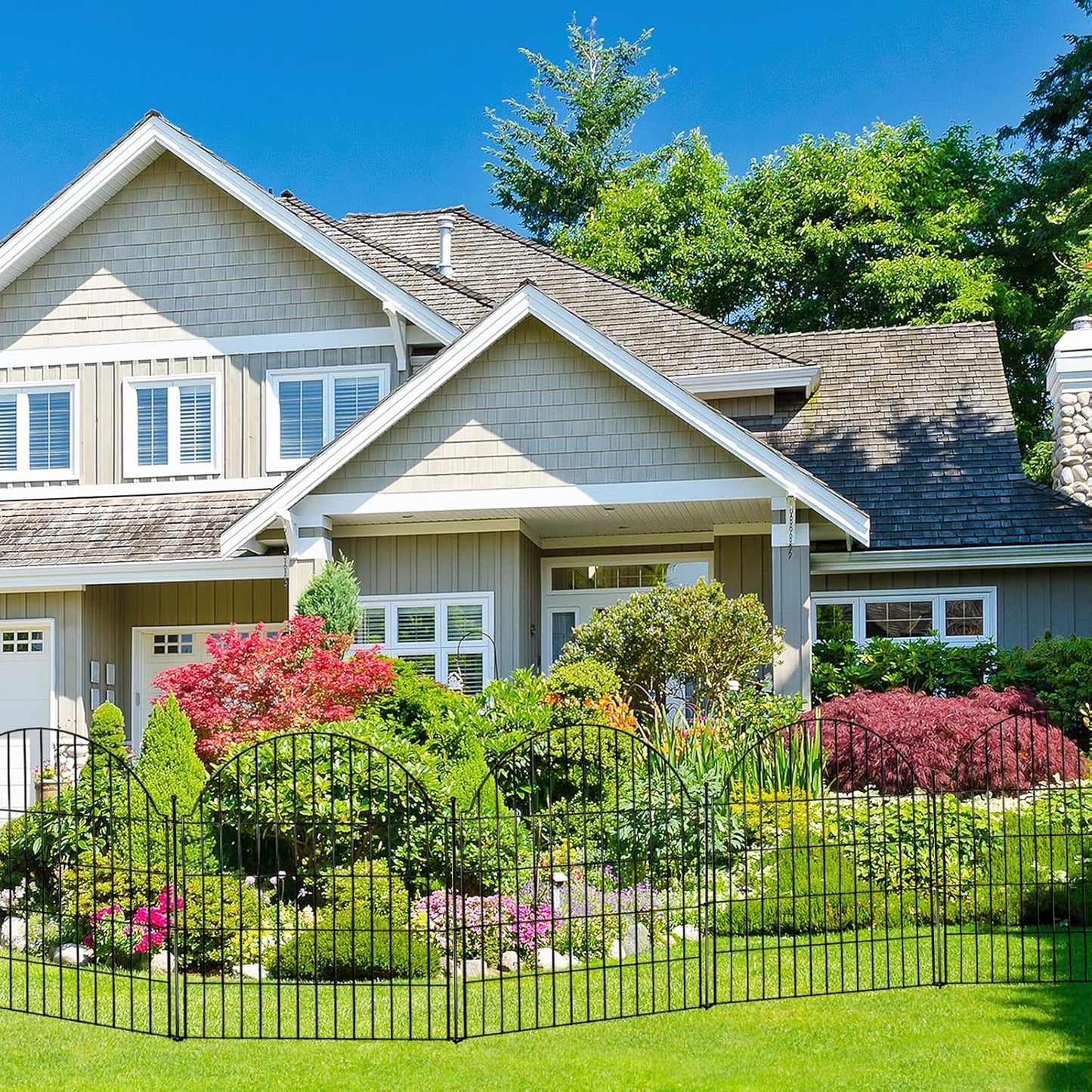 Decorative Metal Garden Fence 5 Panels, 32in (H) x 11.8ft (L) No Dig Dog Fence Outdoor for Yard, Temporary Rustproof Metal Wire Rabbit Dog Garden Border Fencing for Patio