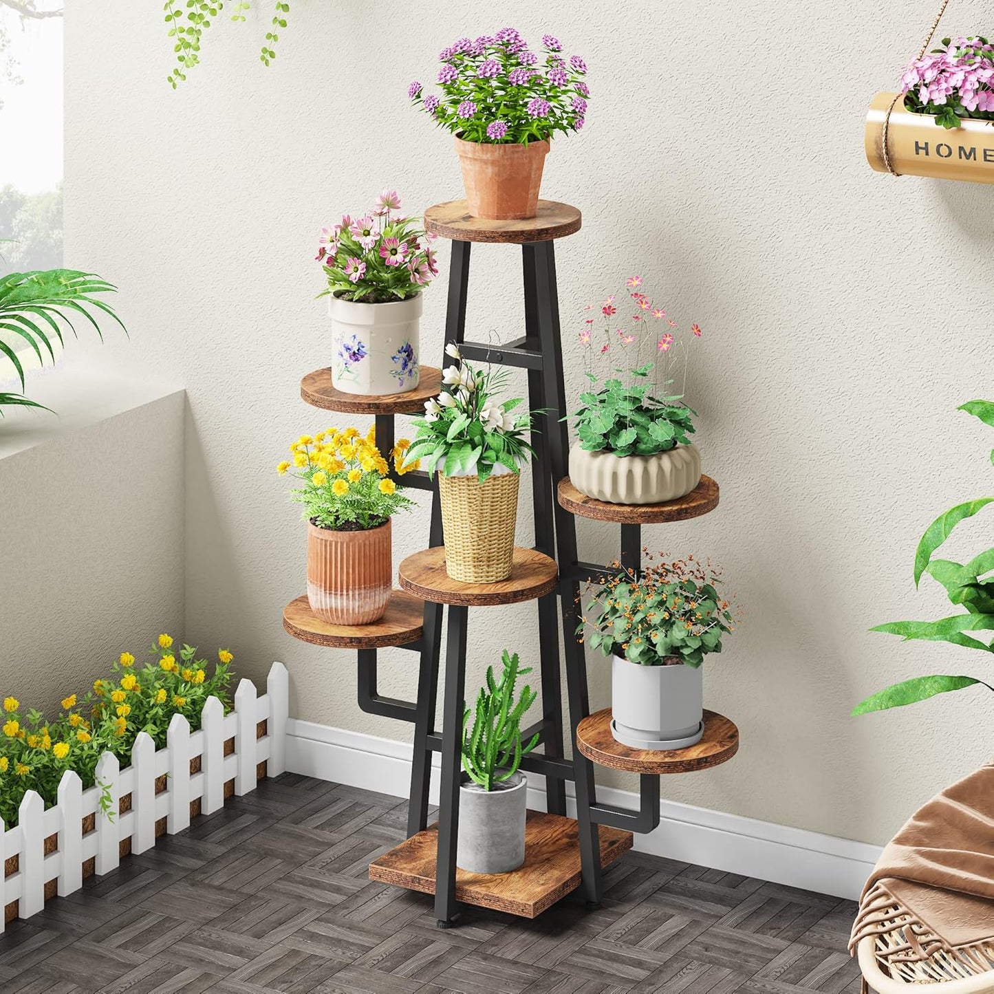 Tribesigns 7 Tier Plant Stand Indoor for Multiple Plants, Wooden Corner Plant Pots Holder Rack Flower Stand Tall Shelf Planter Organizer for Living Room Balcony Garden, Rustic Brown