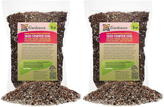 Premium Organic Seed Starter Soil - 10 Quart - All-Purpose Organic Potting Soil for Happy Seedlings and Plants by Gardenera (2 Bags of 5 Quart)