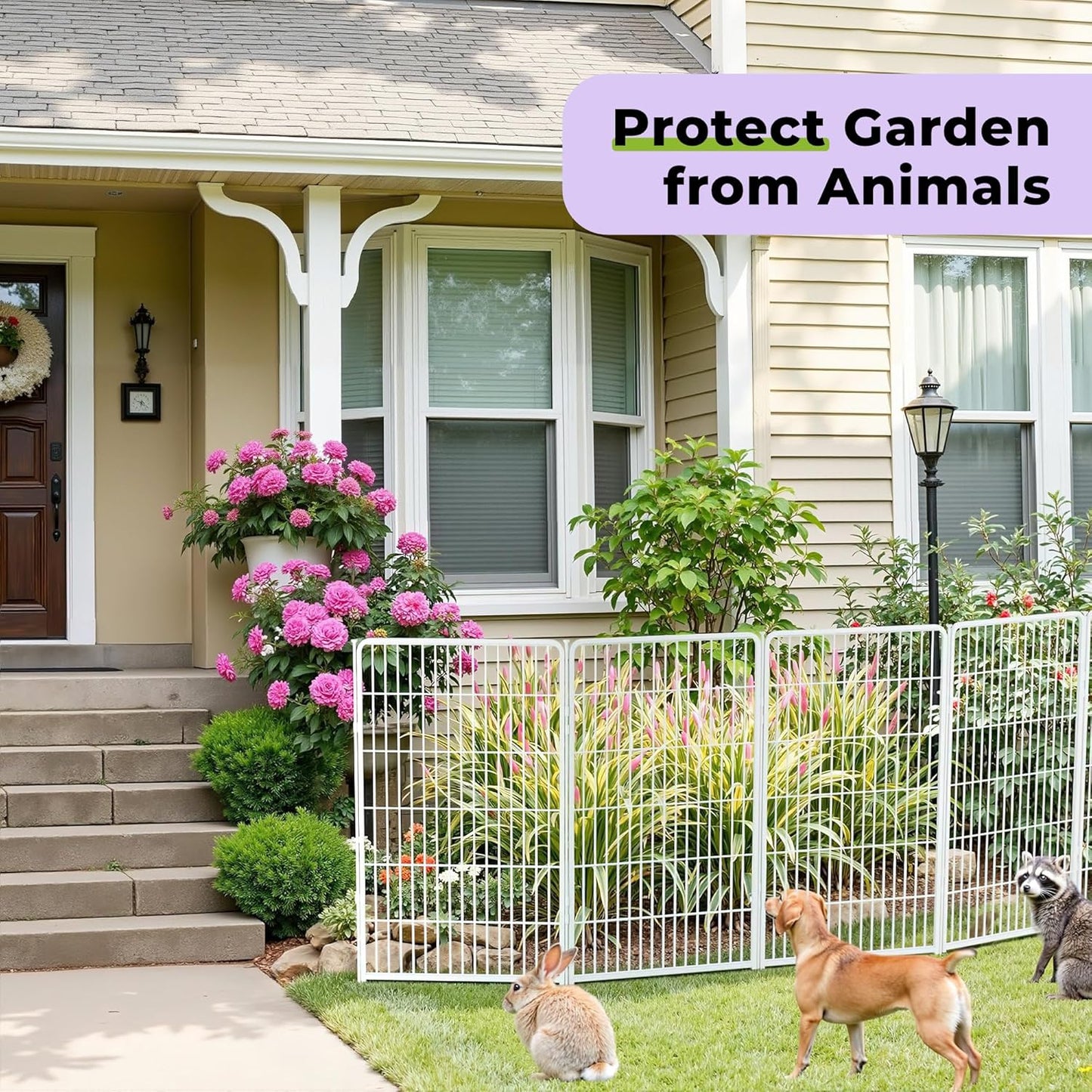 Decorative Garden Fence with Gate 24 in(H) x 29.7 ft(L) 16 Panels, Heavy Duty Metal Animal Barrier Fence for Yard, Flower Bed Fencing, Garden Border Fence, Easy Set Up, White