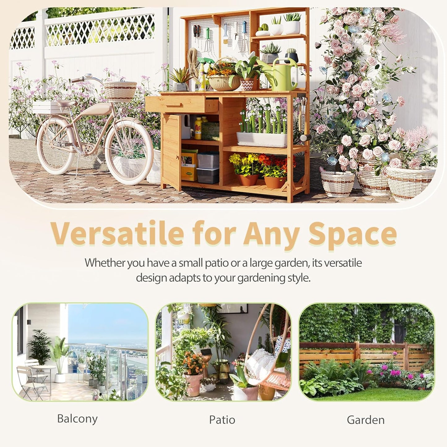 Fir Wood Potting Bench with Hutch - Outdoor Garden Workstation with 4 Shelves, Drawer & Adjustable Storage, 50.2" Countertop, & Pegboard (Natural + Wood + Rustic)