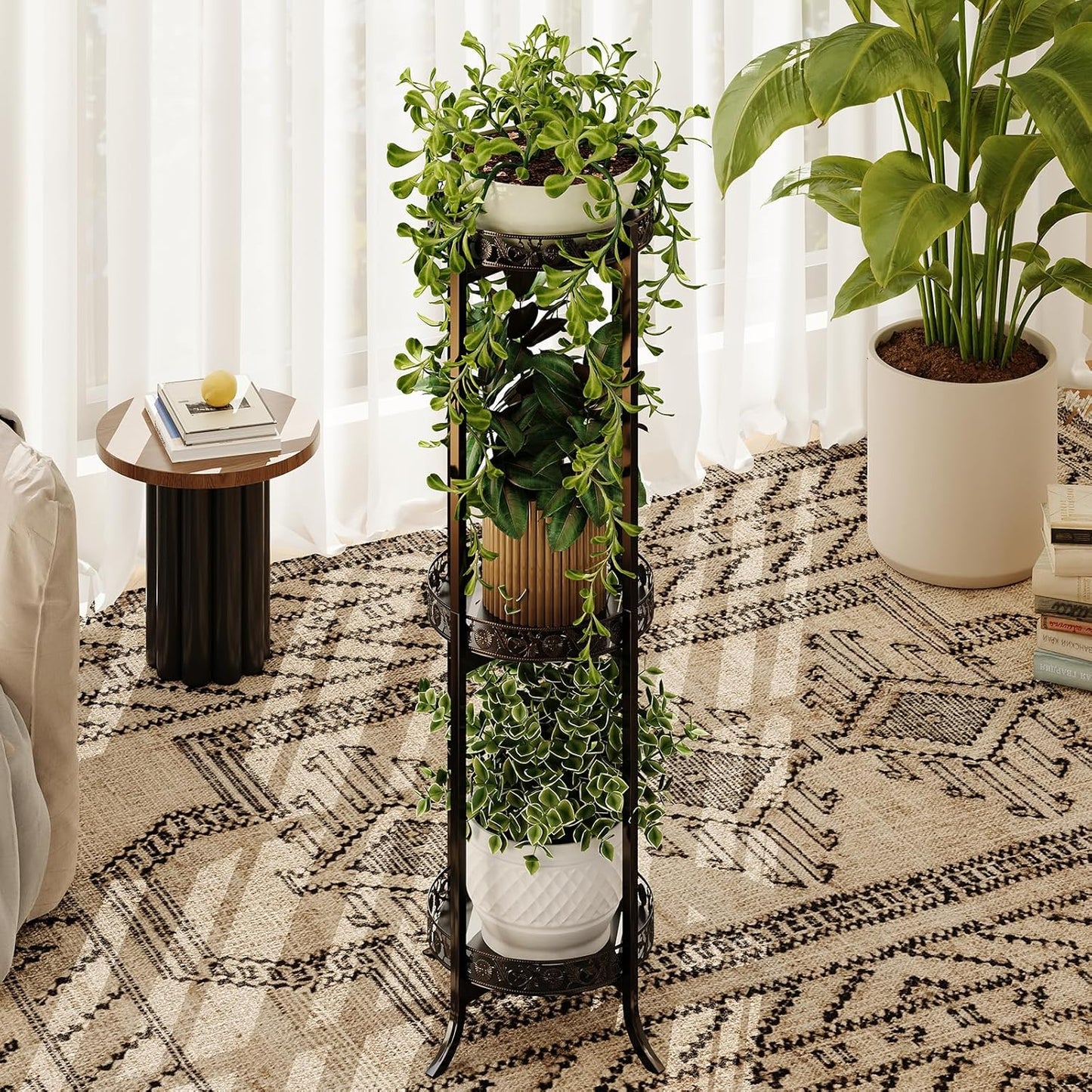 COPREE 3-tier Plant Stand, Space-Saving Iron Planter Shelves Flower Pot Organizer Rack Multiple Flower Pot Display Holder Shelf Indoor Outdoor Heavy Duty Planter Shelving Unit