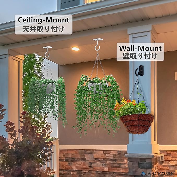 NACETURE Ceiling Hooks for Hanging Plants 2 Pack - Square Wall Mount Plant Hanger Indoor Hanging Hooks Metal Plant Bracket Iron Lanterns Hangers for Wind Chimes, Planters (2.5" Black 2 Pack)