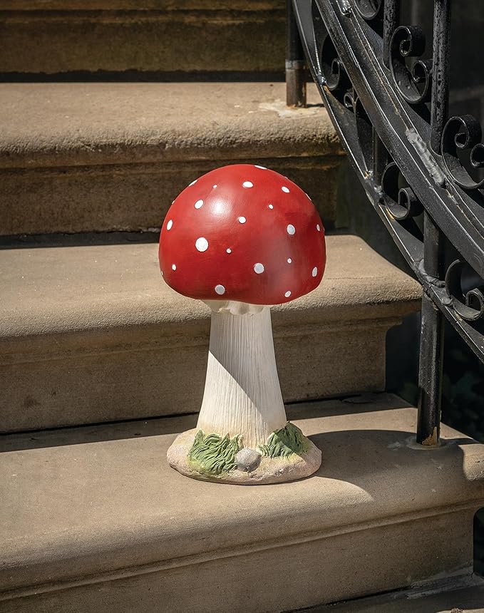 Roman, 13.25" H Whimsical Toadstool Garden Statue, Outdoor Decor