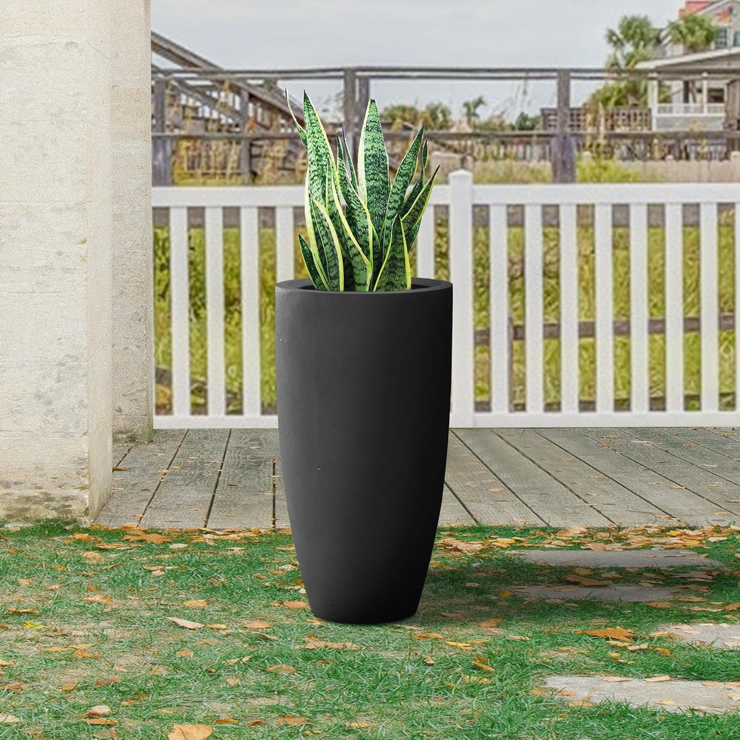 Kante 23.6" H Black Finish Concrete Tall Planters Large Outdoor Indoor Decorative Plant Pots with Drainage Hole and Rubber Plug, Modern Tapered Style for Home and Garden