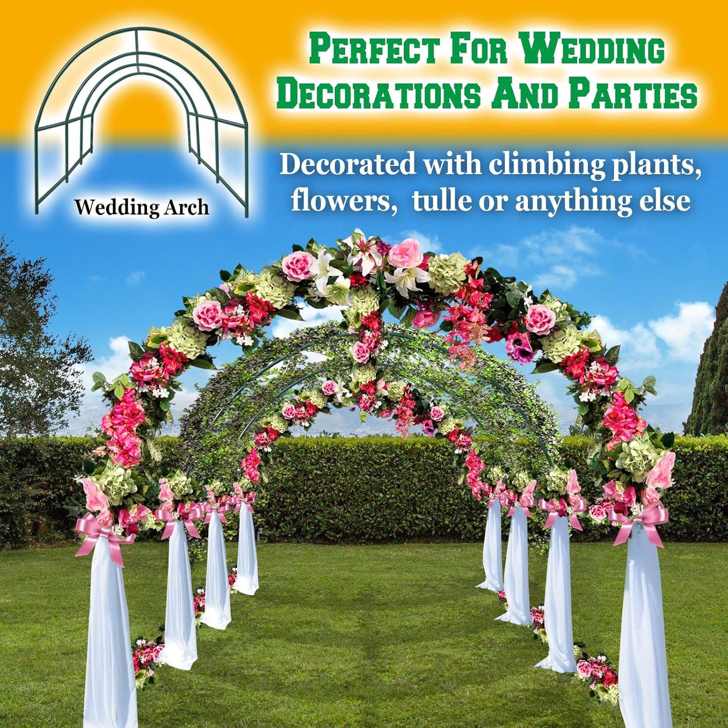Benefit-USA Multi-Size Large Garden Support Arch Frame Climbing Plant Arch Arbor for Flowers/Fruits/Vegetables (15.9'X7'X7.2'), Green