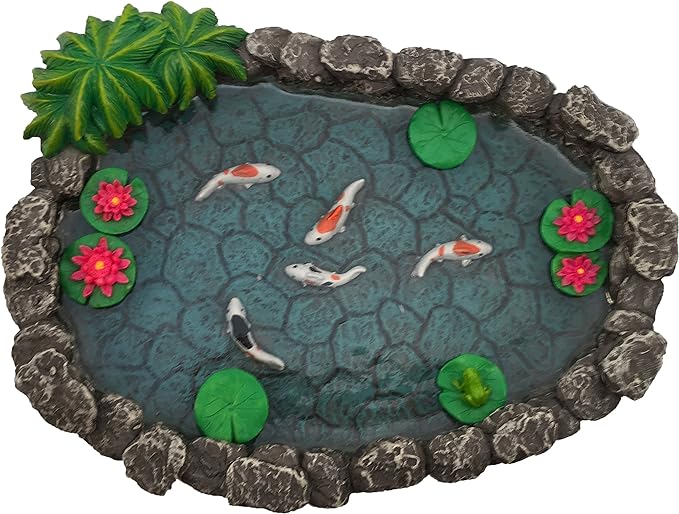 GlitZGlam KOI Miniature Pond for a Fairy Garden. A Miniature Pond for a Miniature Fairy Garden and Enchanted Garden Accessories
